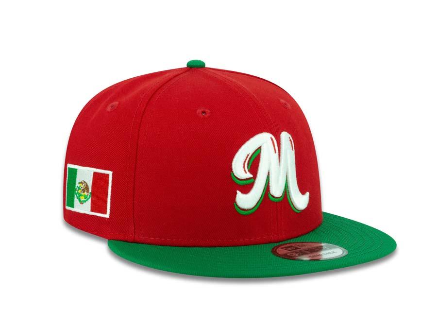 Mexico Carribean Serie New Era 9FIFTY 950 Snapback Cap Hat Red Crown Green Visor White/Green Logo Flag Side Patch