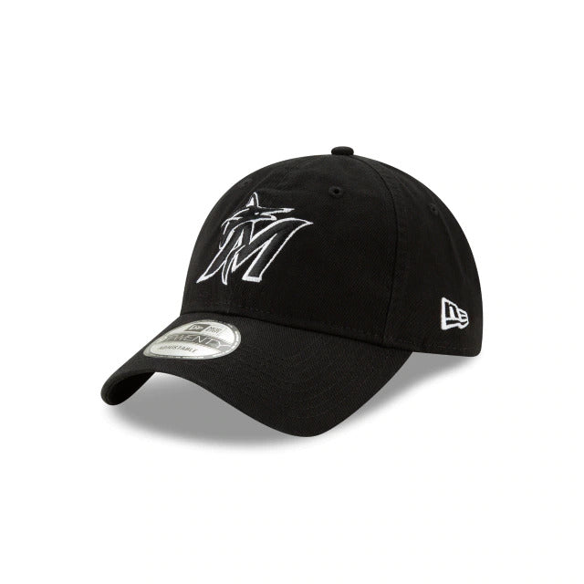 Miami Marlins New Era MLB 9TWENTY 920 Adjustable Cap Hat Black Crown/Visor Black/White Logo 