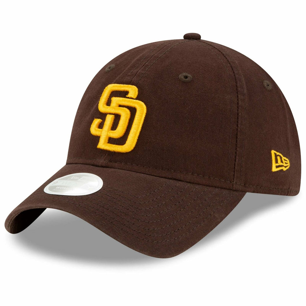 (Women) San Diego Padres New Era MLB 9TWENTY 920 Adjustable Cap Hat Dark Brown Crown/Visor Yellow Logo