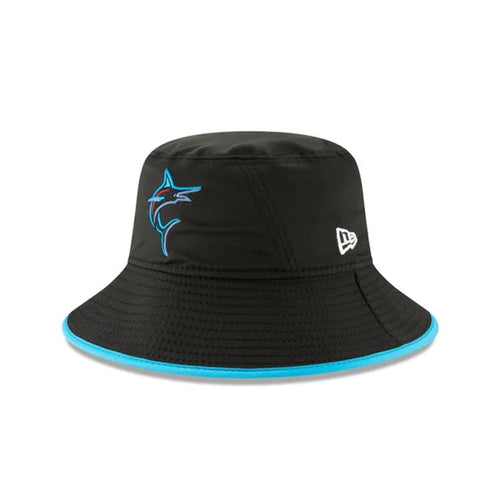 Miami Marlins New Era MLB Bucket Cap Hat Black/Blue Crown/Visor Team Color Logo (2019 Clubhouse)