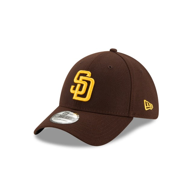 (Youth) San Diego Padres New Era MLB 39Thirty 3930 Flexfit Cap Hat Dark Brown Crown/Visor Yellow Logo