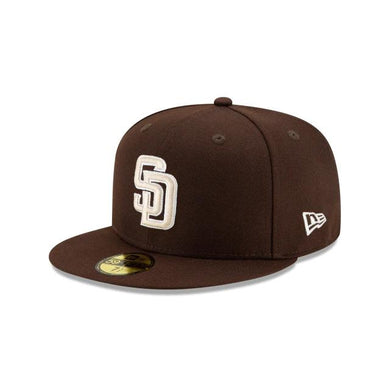 (Youth) San Diego Padres New Era MLB 59Fifty 5950 Fitted Cap Hat Dark Brown Crown/Visor Off-White/White Logo