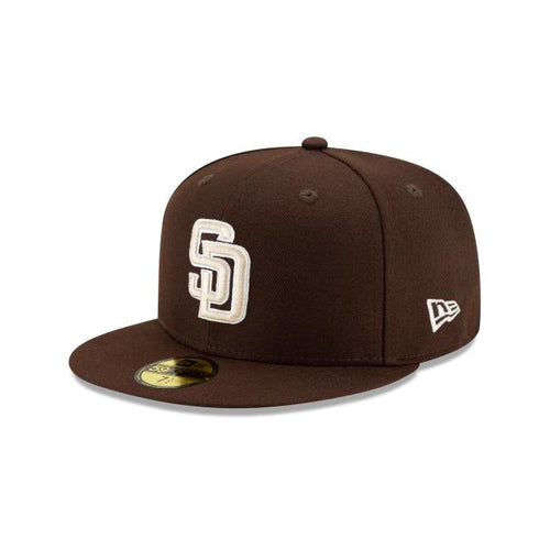 (Youth) San Diego Padres New Era MLB 59Fifty 5950 Fitted Cap Hat Dark Brown Crown/Visor Off-White/White Logo