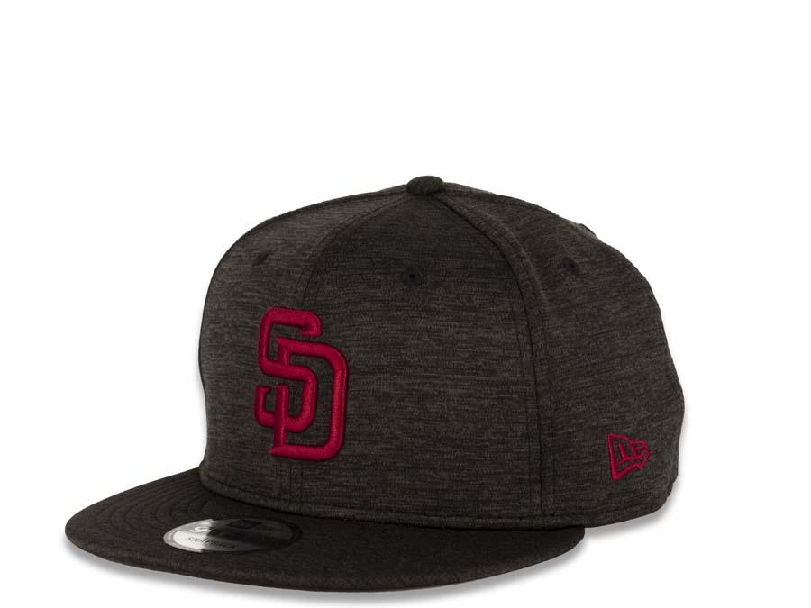 San Diego Padres New Era MLB 9Fifty 950 Snapback Cap Hat Shadow Tech Black Crown/Visor Cardinal (Maroon) Logo