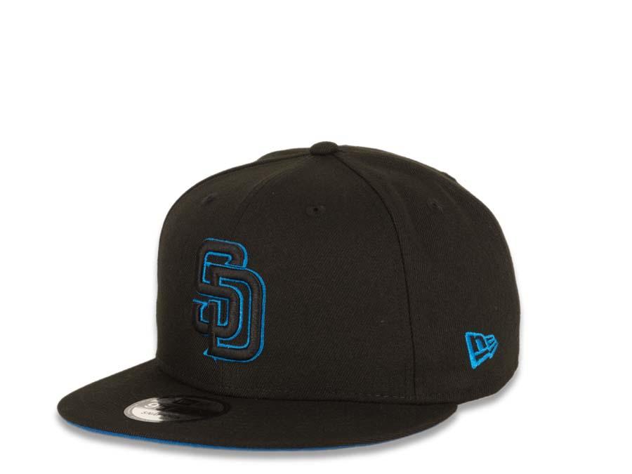 New Era MLB 9Fifty 950 Snapback San Diego Padres Cap Hat Black Crown Black/Blue Logo Blue UV