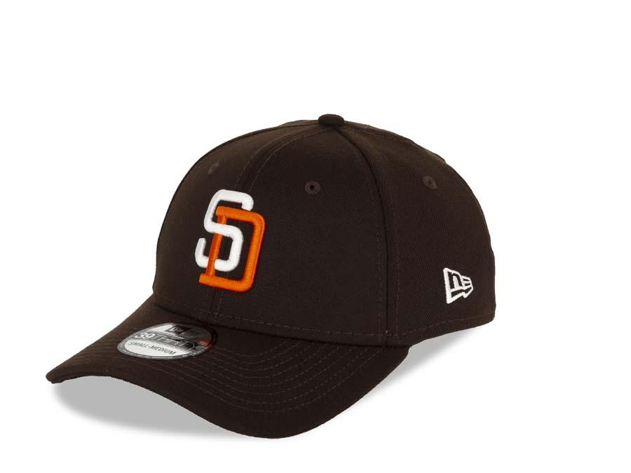 San Diego Padres New Era MLB 39THIRTY 3930 Flexfit Cap Hat Dark Brown Crown/Visor White/Orange Logo