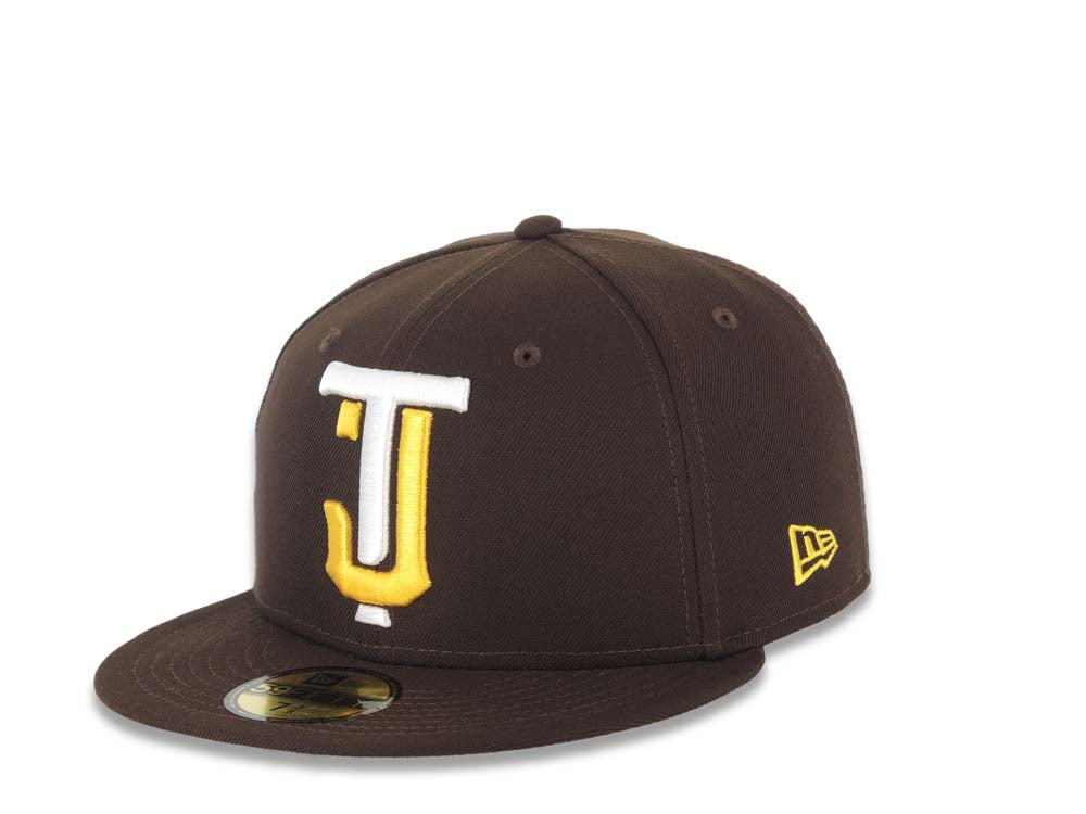Tijuana Toros New Era LMB 59FIFTY 5950 Fitted Cap Hat Dark Brown Crown/Visor White/Yellow TJ Logo