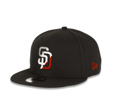 New Era MLB 9Fifty 950 Snapback San Diego Padres Cap Hat Black Crown Gray/White/Red Tricolor Logo Gray UV