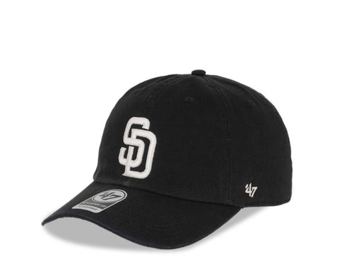 San Diego Padres '47 Brand MLB Clean Up Adjustable Cap Hat Black Crown/Visor White Logo