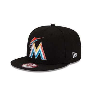 Miami Marlins New Era MLB 9FIFTY 950 Snapback Cap Hat Black Crown/Visor Team Color Retro Logo With Side Patch (Baycik)