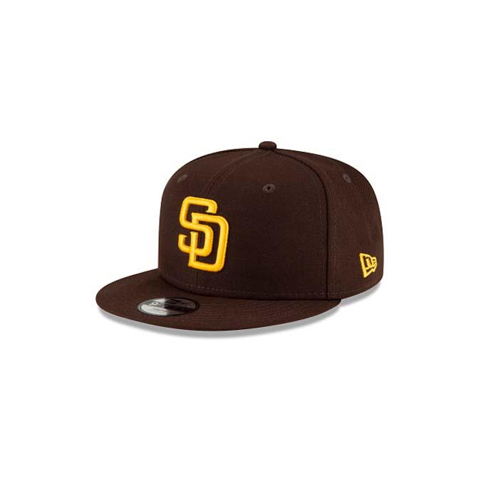(Youth) San Diego Padres New Era MLB 9FIFTY 950 Snapback Cap Hat Team Color Dark Brown Crown/Visor Yellow Logo