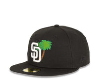 Load image into Gallery viewer, New Era MLB 59Fifty 5950 Fitted San Diego Padres Cap Hat Black Crown White Logo with Palm Tree Taco Back Logo Gray UV
