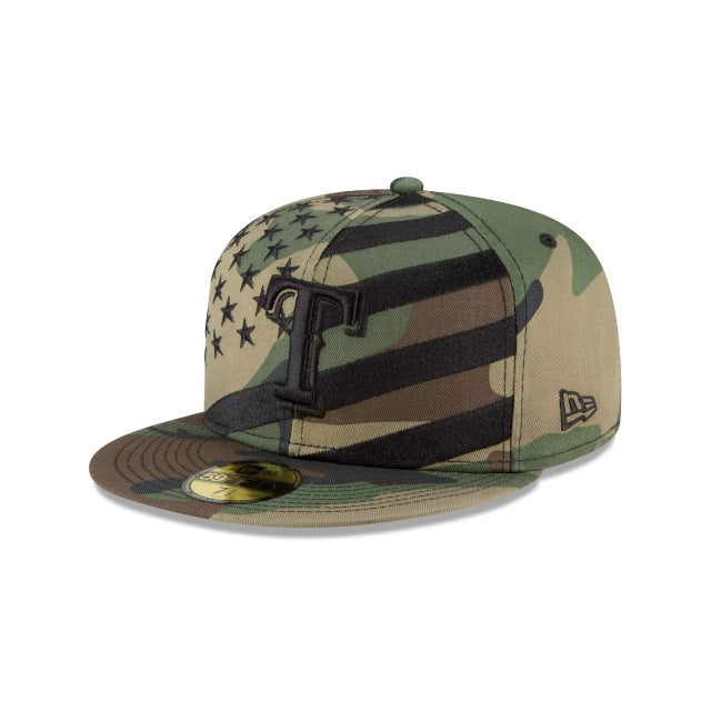 Texas Rangers New Era 59FIFTY 5950 Fitted Cap Hat Camo Crown/Visor Black Logo (Wave)
