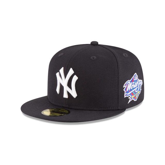 New York Yankees New Era MLB 59Fifty 5950 Fitted Cap Hat Team Color Navy Crown/Visor White Logo 1998 World Series Side Patch Gray UV