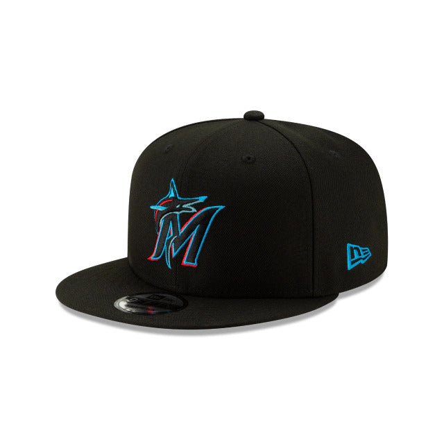 (Youth) Miami Marlins New Era MLB 9FIFTY 950 Snapback Cap Hat Black Crown/Visor Team Color Logo 