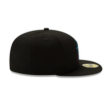 Load image into Gallery viewer, Miami Marlins New Era MLB 59Fifty 5950 Fitted Cap Hat Black Crown/Visor Team Color Logo with Orange (Team Eats)
