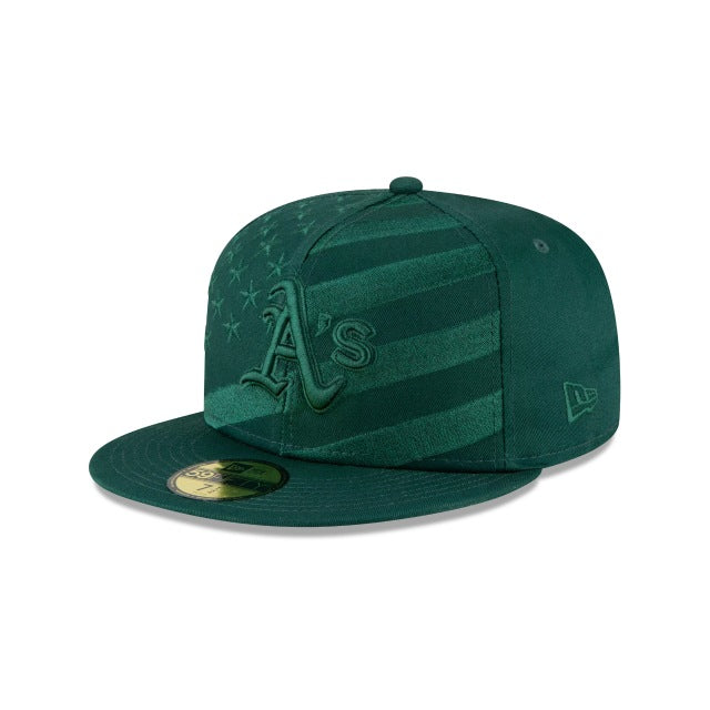Oakland Athletics New Era MLB 59FIFTY 5950 Fitted Cap Hat Dark Green Crown/Visor Dark Green Logo (Wave)
