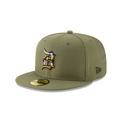 Detroit Tigers New Era MLB 59FIFTY 5950 Fitted Cap Hat New Olive Crown/Visor Trim Camo Logo 