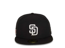 Load image into Gallery viewer, San Diego Padres New Era MLB 59Fifty 5950 Fitted Cap Hat Black Crown/Visor White Logo Mexican Flag Side Patch
