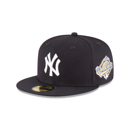 New York Yankees New Era MLB 59Fifty 5950 Fitted Cap Hat Team Color Navy Crown/Visor White Logo 1996 World Series Side Patch Gray UV