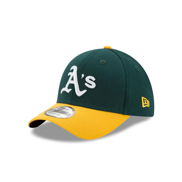 Oakland Athletics New Era MLB 39THIRTY 3930 Flexfit Cap Hat Dark Green Crown Yellow Visor White Logo 