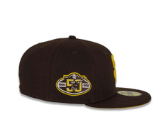 Load image into Gallery viewer, New Era MLB 59Fifty 5950 Fitted San Diego Padres Cap Hat Dark Brown Crown Yellow Logo 50th Anniversary Side Patch Yellow UV
