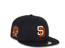 Load image into Gallery viewer, New Era MLB 59Fifty 5950 Fitted San Diego Padres Cap Hat Navy Crown White/Orange Logo 25th Anniversary Side Patch Gray UV
