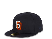 Load image into Gallery viewer, New Era MLB 59Fifty 5950 Fitted San Diego Padres Cap Hat Navy Crown White/Orange Logo 25th Anniversary Side Patch Gray UV
