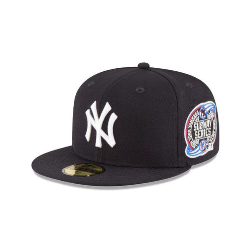 New York Yankees New Era MLB 59Fifty 5950 Fitted Cap Hat Team Color Navy Crown/Visor White Logo 2000 Subway World Series Side Patch Gray UV