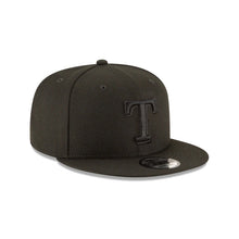 Load image into Gallery viewer, Texas Rangers New Era 9FIFTY 950 Snapback Cap Hat Black Crown/Visor Black Logo 
