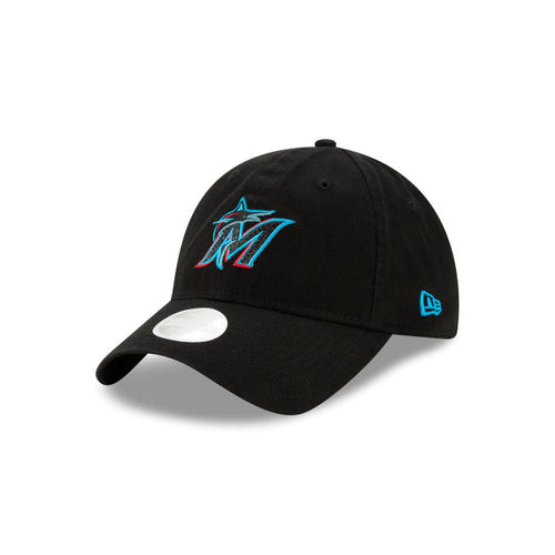 (Women) Miami Marlins New Era MLB 9TWENTY 920 Adjustable Cap Hat Black Crown/Visor Team Color Logo 