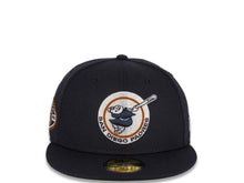 Load image into Gallery viewer, New Era MLB 59Fifty 5950 Fitted San Diego Padres Cap Hat Navy Crown Navy/White/Orange Friar Logo 50th Anniversary Side Patch Black UV

