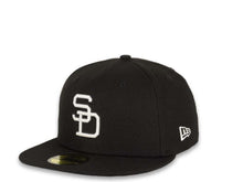 Load image into Gallery viewer, New Era MLB 59Fifty 5950 Fitted San Diego Padres Cap Hat Black Crown White Cooperstown Retro Logo 1984 World Series Side Patch Black UV

