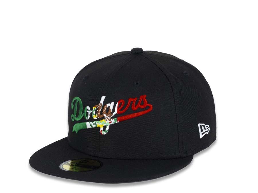 Los Angeles Dodgers New Era MLB 59FIFTY 5950 Fitted Cap Hat Black Crown/Visor Green/Whte/Red Mexico Flag Logo