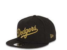 Load image into Gallery viewer, New Era MLB 9Fifty 950 Snapback Los Angeles Dodgers Cap Hat Black Crown &quot;Dodgers&quot; Script Metallic Gold Logo Black UV
