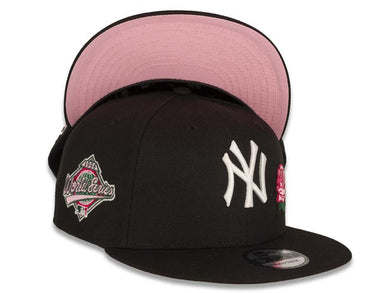 New Era MLB 9Fifty 950 Snapback New York Yankees Cap Hat Black Crown White Logo with Rose 1996 World Series Side Patch Pink UV