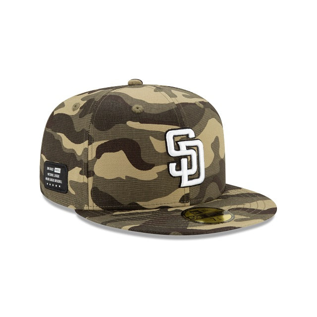 San Diego Padres New Era MLB 59FIFTY 5950 Fitted Cap Hat Camo Crown/Visor  White/Black Logo (Armed Forces Day 2020)