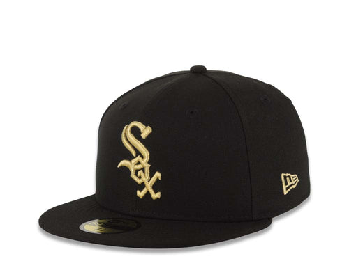 Chicago White Sox New Era MLB 59FIFTY 5950 Fitted Cap Hat Black Crown/Visor Metallic Gold Logo