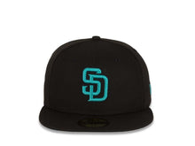 Load image into Gallery viewer, San Diego Padres New Era MLB 59FIFTY 5950 Fitted Cap Hat Black Crown/Visor Aqua Logo 
