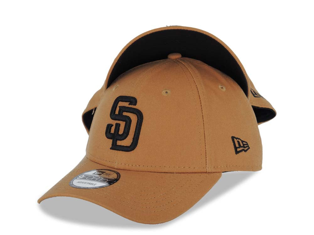 (Canvas) San Diego Padres New Era MLB 9FORTY 940 Adjustable Snapback Closure Cap Hat Light Brown Crown/Visor Black Logo Black UV