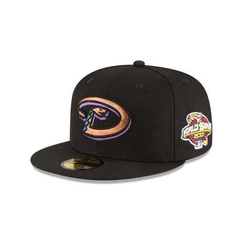 Arizona Diamondbacks New Era MLB 59Fifty 5950 Fitted Cap Hat Team Color Black Crown/Visor Team Color Snake Logo 2001 World Series Side Patch Gray UV