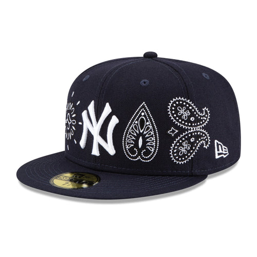 New York Yankees New Era MLB 59FIFTY 5950 Fitted Cap Hat Navy Crown/Visor White Logo Green UV (Paisley)
