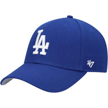 Load image into Gallery viewer, Los Angeles Dodgers &#39;47 Brand MLB MVP Adjustable Snapback Closure Cap Hat Team Color Royal Blue Crown/Visor White Logo 1981 World Series Side Patch Gray UV
