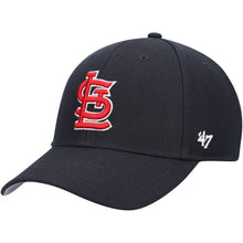 Load image into Gallery viewer, St. Louis Cardinals &#39;47 Brand MLB MVP Adjustable Cap Hat Dark Navy Crown/Visor Team Color Logo 2006 World Series Side Patch
