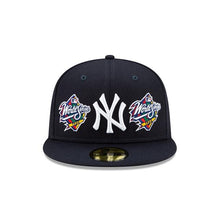Load image into Gallery viewer, New York Yankees New Era MLB 59Fifty 5950 Fitted Cap Hat Navy Crown/Visor White Logo with Multiple World Series Patches (World Champions)
