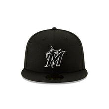 Load image into Gallery viewer, Miami Marlins New Era MLB 59FIFTY 5950 Fitted Cap Hat Black Crown/Visor Black/White Logo 
