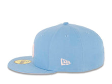 Load image into Gallery viewer, San Diego Padres New Era MLB 59FIFTY 5950 Fitted Cap Hat Sky Blue Crown/Visor White/Pink Logo 50th Anniversary Side Patch Pink UV 
