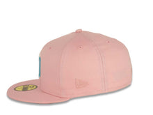 Load image into Gallery viewer, San Diego Padres New Era MLB 59FIFTY 5950 Fitted Cap Hat Pink Crown/Visor White/Neon Blue Logo 50th Anniversary Side Patch
