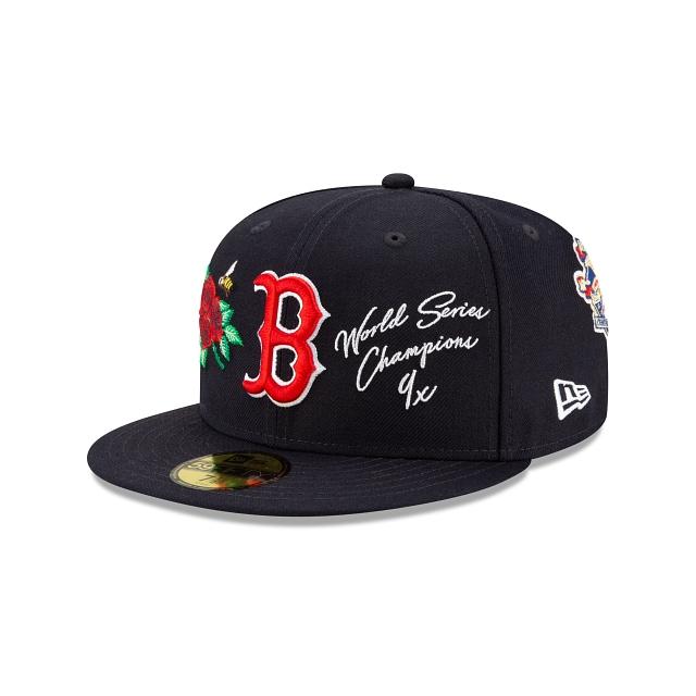 Boston Red Sox New Era MLB 59Fifty 5950 Fitted Cap Hat Navy Crown/Visor Team Color Logo with Multiple Patches (World Series Champions)