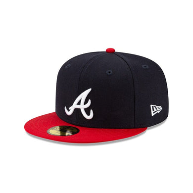 Atlanta Braves New Era MLB 59FIFTY 5950 Fitted Cap Hat Navy Crown Red Visor White Logo with 1995 World Series Side Patch Green Paisley UV